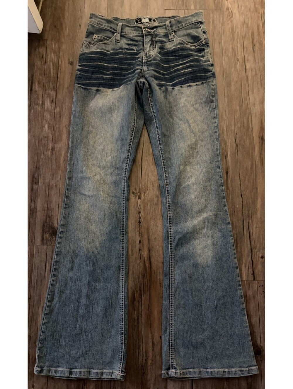 VTG Y2K Rave R4R Flare Jeans Sz 5 Denim Pink Stitching